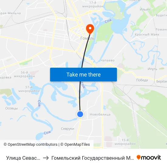 Улица Севастопольская to Гомельский Государственный Медицинский Университет map