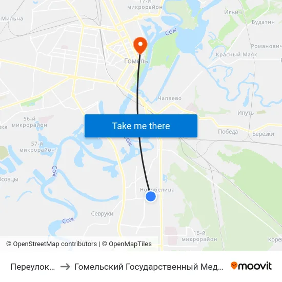 Переулок Ильича to Гомельский Государственный Медицинский Университет map