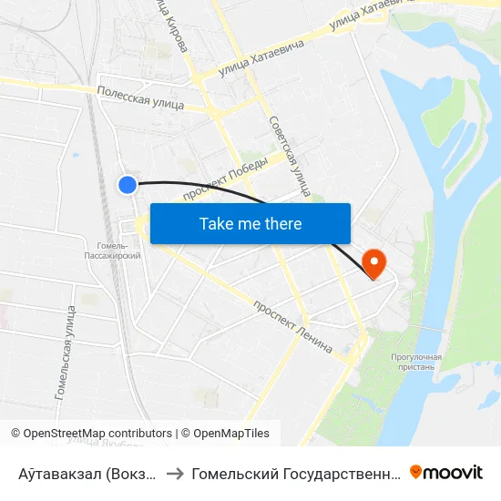 Аўтавакзал (Вокзал (Улица Шевченко) to Гомельский Государственный Медицинский Университет map