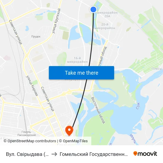 Вул. Свірыдава (Улица Свиридова) to Гомельский Государственный Медицинский Университет map
