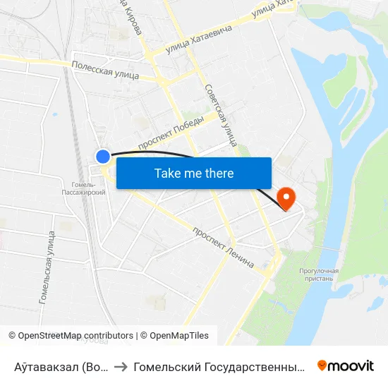 Аўтавакзал (Вокзал (Высадка) to Гомельский Государственный Медицинский Университет map