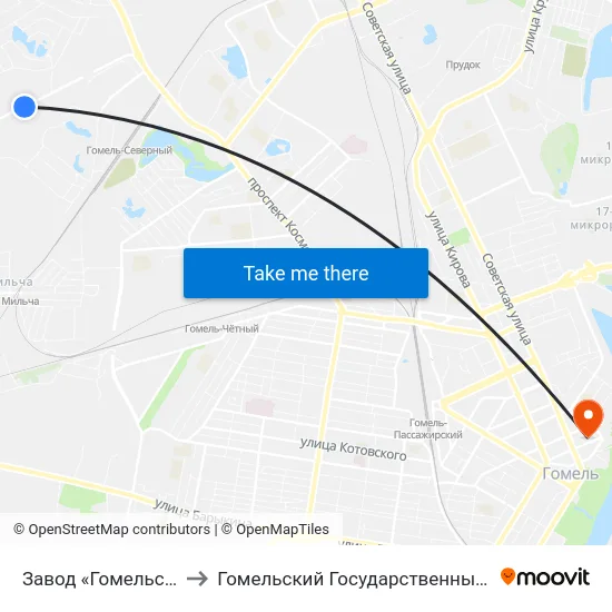 Завод «Гомельстройматериалы» to Гомельский Государственный Медицинский Университет map
