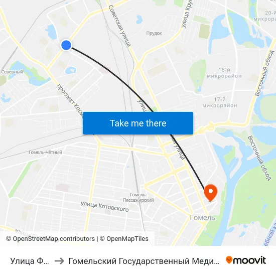 Улица Фадеева to Гомельский Государственный Медицинский Университет map