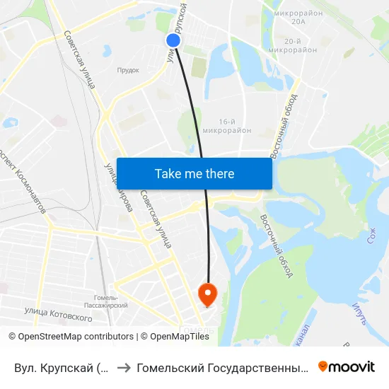 Вул. Крупскай (Улица Крупской) to Гомельский Государственный Медицинский Университет map