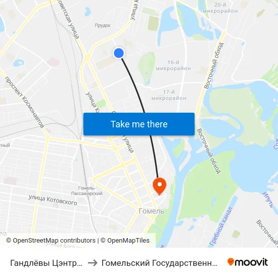Гандлёвы Цэнтр (Торговый Центр) to Гомельский Государственный Медицинский Университет map