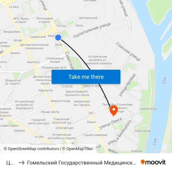 Цирк to Гомельский Государственный Медицинский Университет map