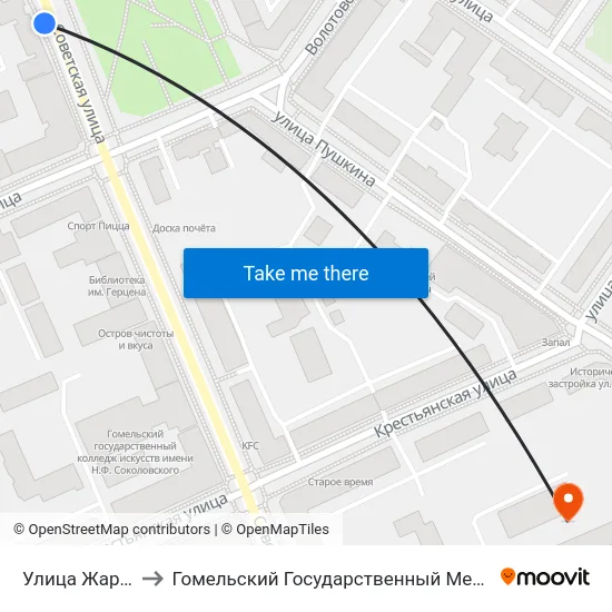 Улица Жарковского to Гомельский Государственный Медицинский Университет map