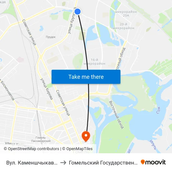 Вул. Каменшчыкава (Улица Каменщикова) to Гомельский Государственный Медицинский Университет map