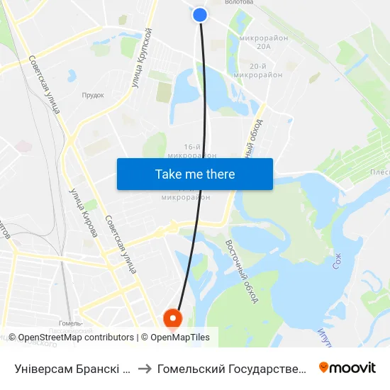 Універсам Бранскі (Универсам «Брянский») to Гомельский Государственный Медицинский Университет map