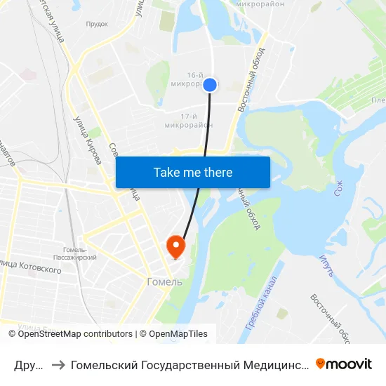 Дружба to Гомельский Государственный Медицинский Университет map