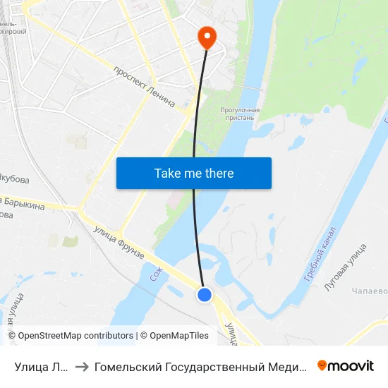 Улица Луговая to Гомельский Государственный Медицинский Университет map