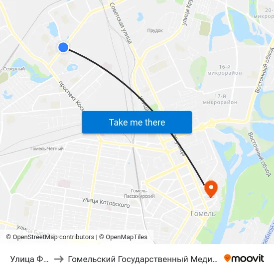 Улица Фадеева to Гомельский Государственный Медицинский Университет map