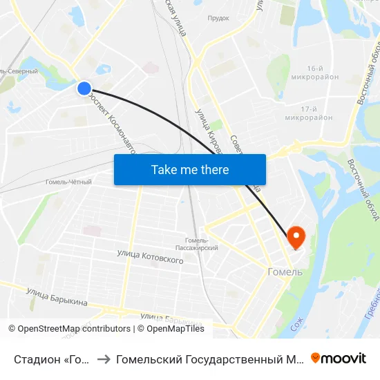 Стадион «Гомсельмаш» to Гомельский Государственный Медицинский Университет map