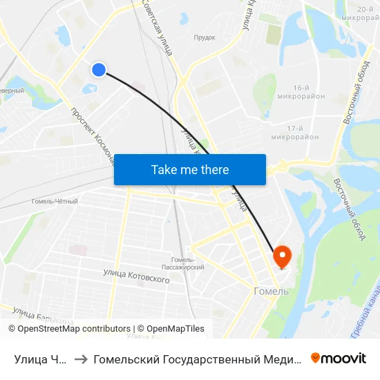 Улица Чапаева to Гомельский Государственный Медицинский Университет map