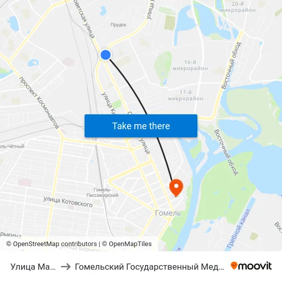 Улица Малайчука to Гомельский Государственный Медицинский Университет map