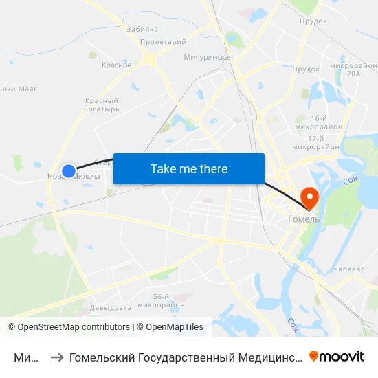 Мильча to Гомельский Государственный Медицинский Университет map