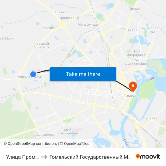 Улица Промышленная to Гомельский Государственный Медицинский Университет map