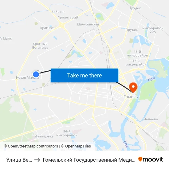 Улица Весенняя to Гомельский Государственный Медицинский Университет map