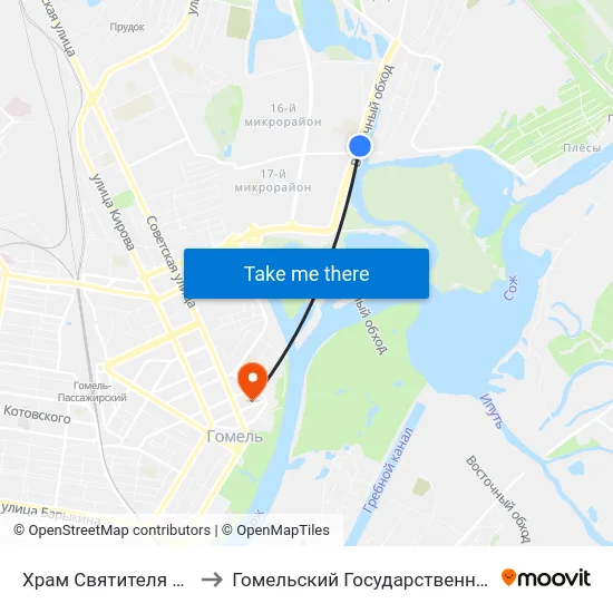 Храм Святителя Николая Чудотворца to Гомельский Государственный Медицинский Университет map