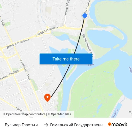 Бульвар Газеты «Гомельская Правда» to Гомельский Государственный Медицинский Университет map