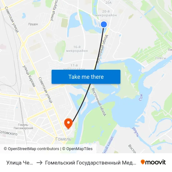Улица Чечерская to Гомельский Государственный Медицинский Университет map