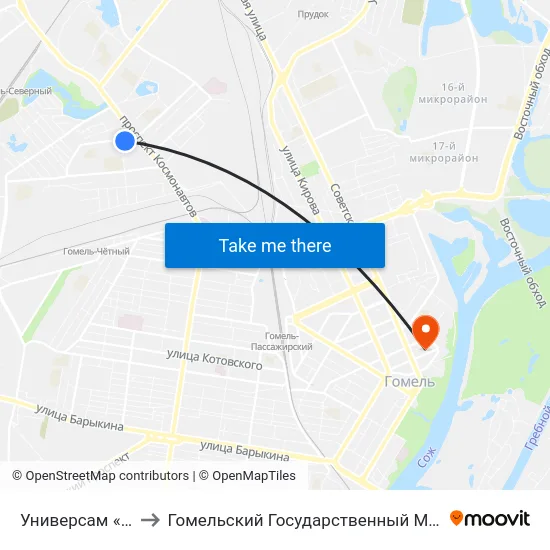 Универсам «Северный» to Гомельский Государственный Медицинский Университет map