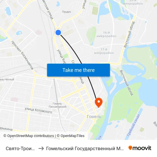 Свято-Троицкий Храм to Гомельский Государственный Медицинский Университет map