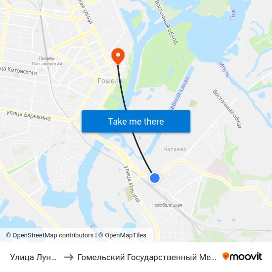 Улица Луначарского to Гомельский Государственный Медицинский Университет map