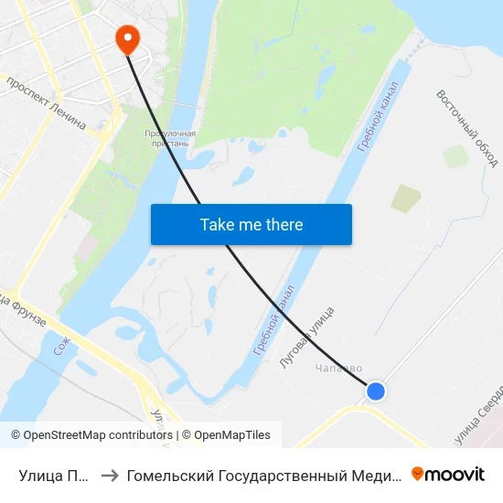 Улица Пугачёва to Гомельский Государственный Медицинский Университет map