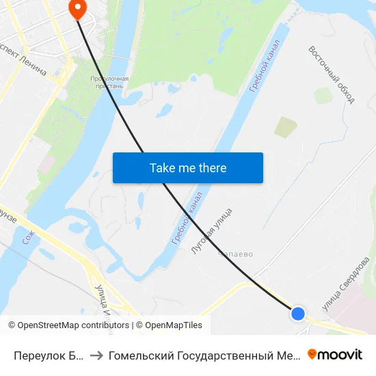 Переулок Бабушкина to Гомельский Государственный Медицинский Университет map