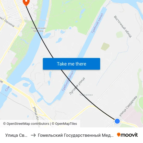 Улица Свердлова to Гомельский Государственный Медицинский Университет map