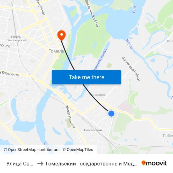 Улица Свердлова to Гомельский Государственный Медицинский Университет map