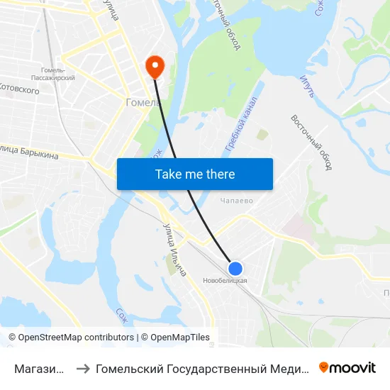 Магазин Ипуть to Гомельский Государственный Медицинский Университет map