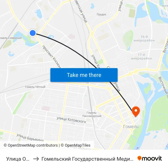 Улица Осипова to Гомельский Государственный Медицинский Университет map