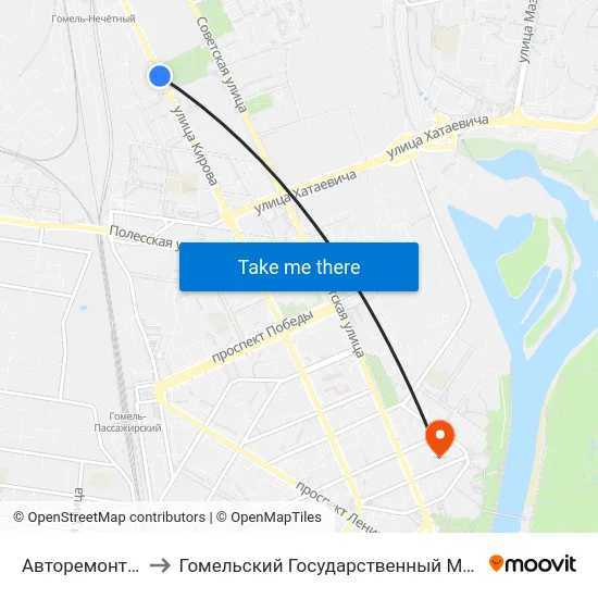 Авторемонтный Завод to Гомельский Государственный Медицинский Университет map