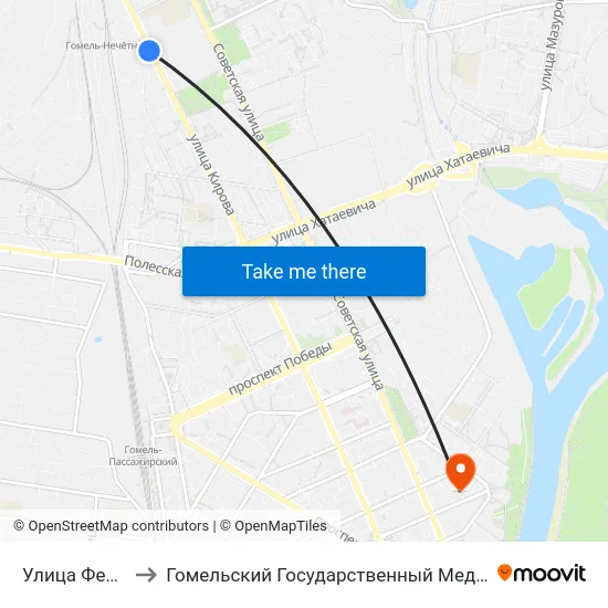 Улица Федосеенко to Гомельский Государственный Медицинский Университет map
