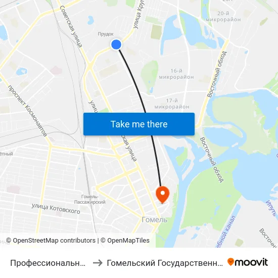 Профессиональный Лицей Строителей to Гомельский Государственный Медицинский Университет map