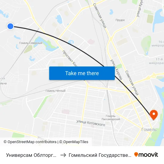 Универсам Облторгсоюза (Высадка На Кольце) to Гомельский Государственный Медицинский Университет map