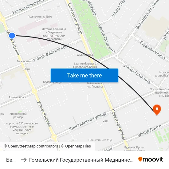 Белгут to Гомельский Государственный Медицинский Университет map