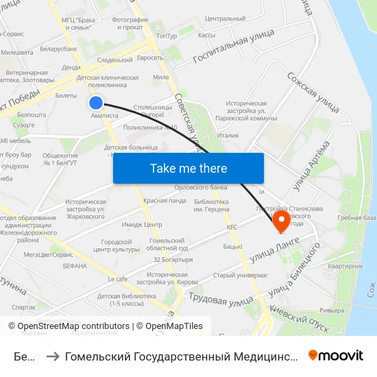 Белгут to Гомельский Государственный Медицинский Университет map