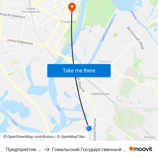 Предприятие «Гомельдрев» to Гомельский Государственный Медицинский Университет map