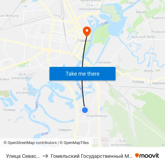 Улица Севастопольская to Гомельский Государственный Медицинский Университет map