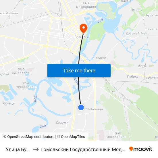 Улица Будённого to Гомельский Государственный Медицинский Университет map