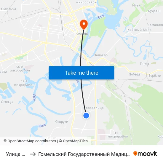Улица Белого to Гомельский Государственный Медицинский Университет map