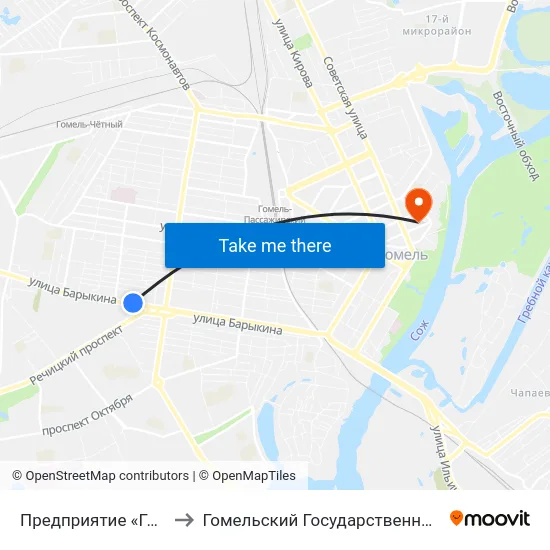 Предприятие «Гомельгеодезцентр» to Гомельский Государственный Медицинский Университет map