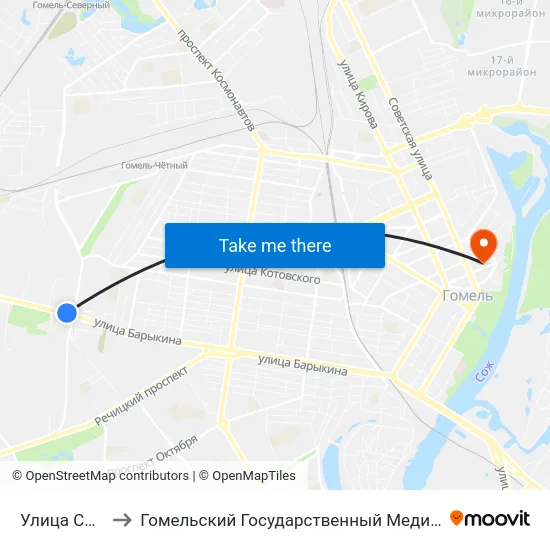 Улица Сосновая to Гомельский Государственный Медицинский Университет map