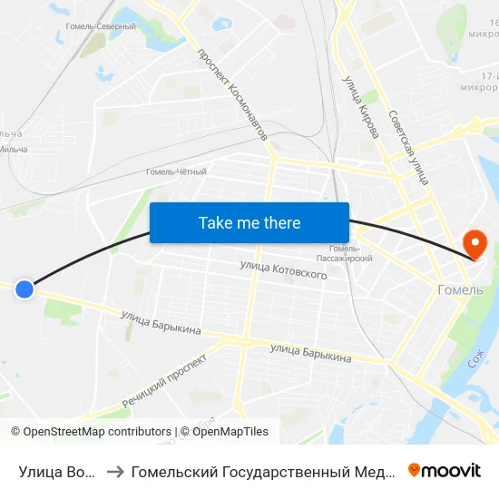 Улица Войсковая to Гомельский Государственный Медицинский Университет map