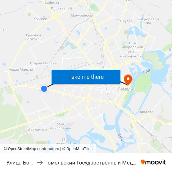 Улица Борисенко to Гомельский Государственный Медицинский Университет map