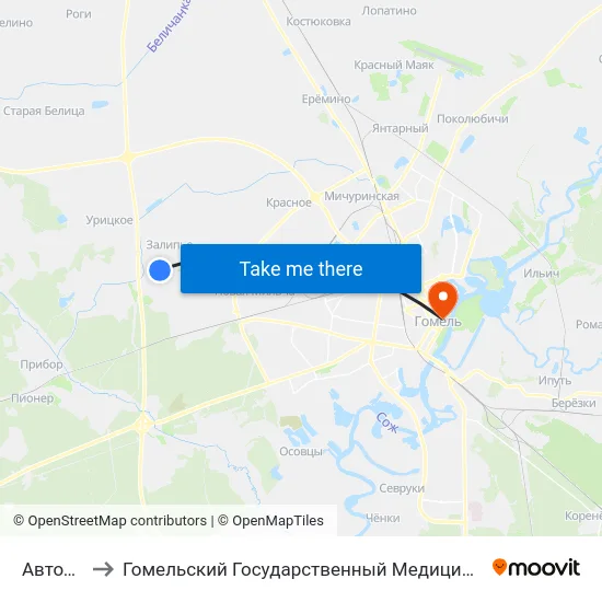 Автодром to Гомельский Государственный Медицинский Университет map