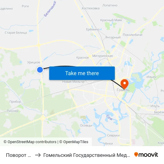 Поворот На Тэц-2 to Гомельский Государственный Медицинский Университет map